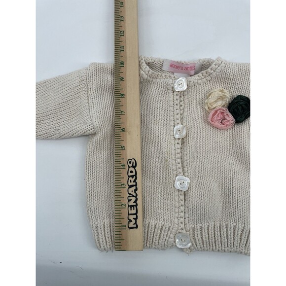 Vtg. Chunky Knit Rosette Granny Cottage Minimalist Button Cardigan Cotton 18 Mo - Picture 6 of 8